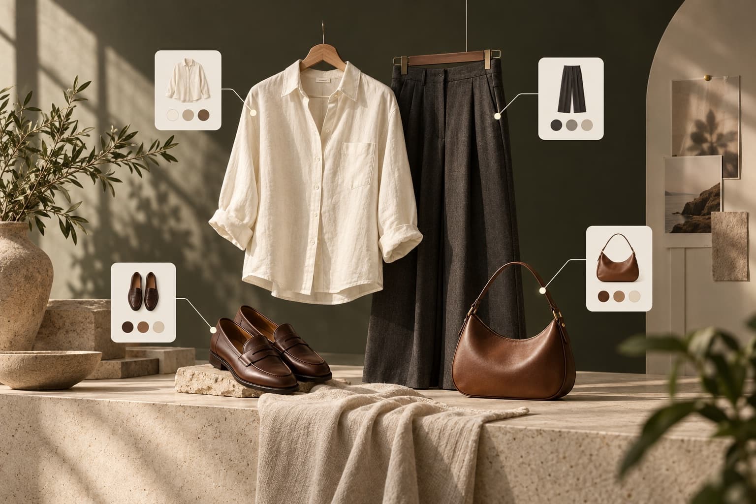 Wardrobe catalog and everyday outfits · AI scenario illustration